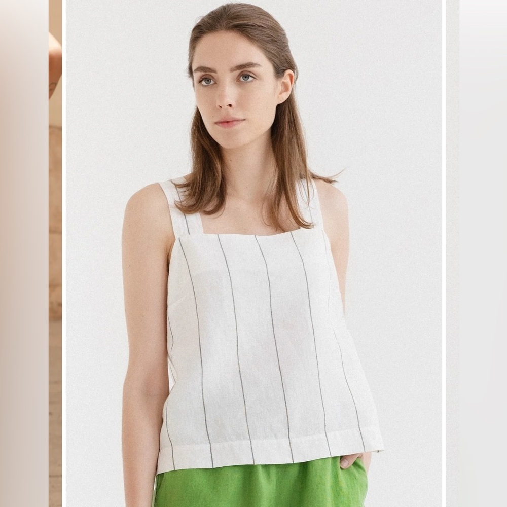 Square-Neck White Pinstripe Tank Top